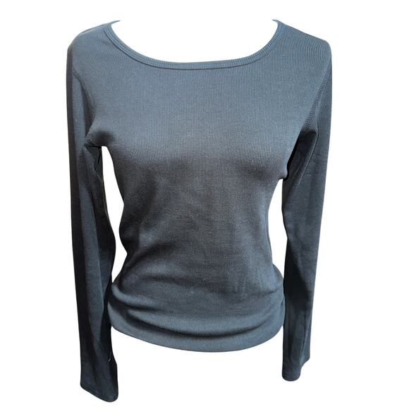 Quince Organic Micro Ribbed Long Sleeve Tee Black Soft Minimalist Layering M - Picture 1 of 7